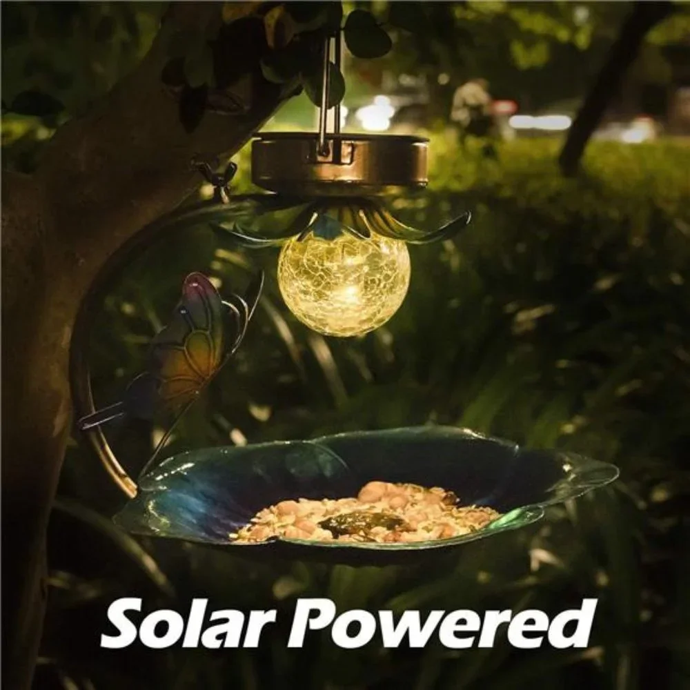 Solar Bird Feeder for Outside Hanging Wild Birdfeeders Seed Tray Outdoor